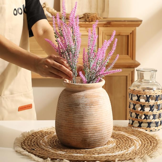 Ceramic Flowers Rustic Vase, Neutral Pottery Farmhouse Vases Home Decor - Image 6