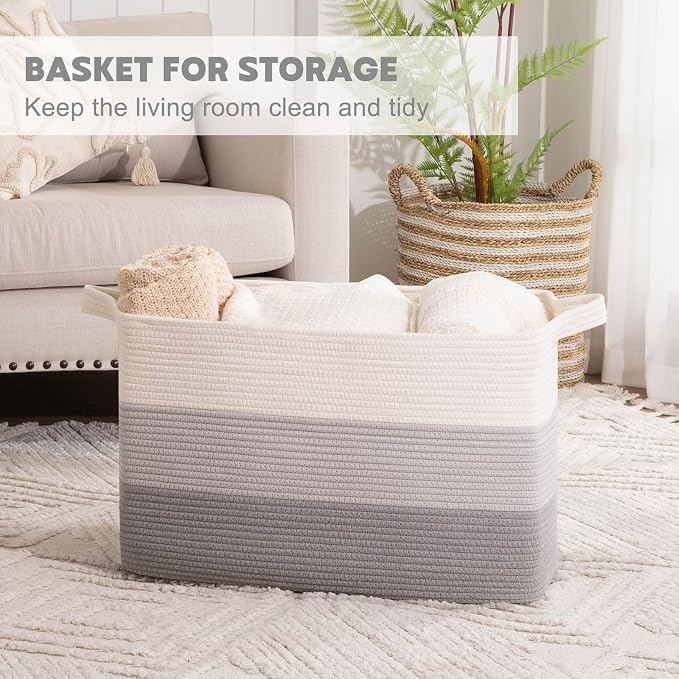 OIAHOMY Extra Large Blanket Basket, 110L Cotton Rope Woven Laundry Basket - Image 5