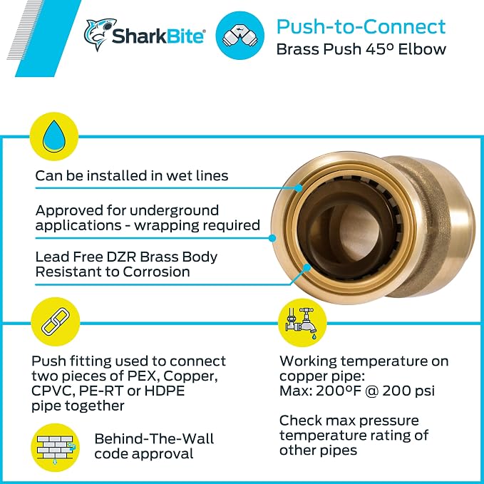 SharkBite 1 Inch 45 Degree Elbow, Push to Connect Brass Plumbing Fitting - Image 4