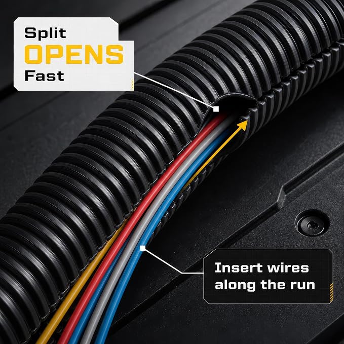 GS Power 3/4 Inch x 25 Ft Split Wire Loom Tubing, Split Cable Sleeve Cord - Image 4
