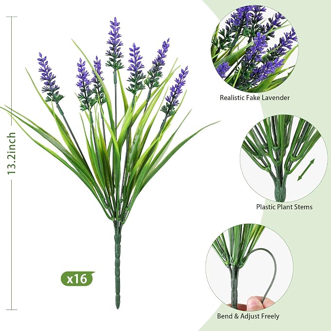 16PCS Artificial Flowers for Outdoors, Fake Lavender Plant, Filler for Hanging - Image 5
