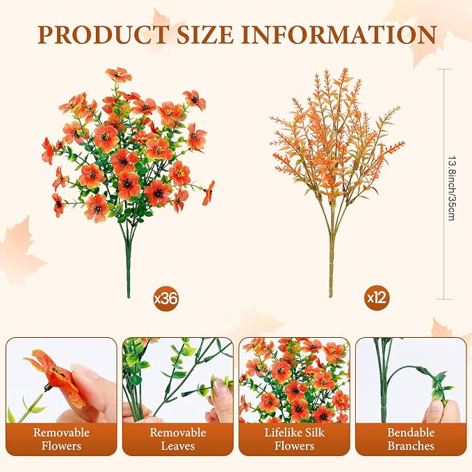 SHareconn 48Pcs Artificial Fall Flowers UV Resistant Fake Mums - Image 2