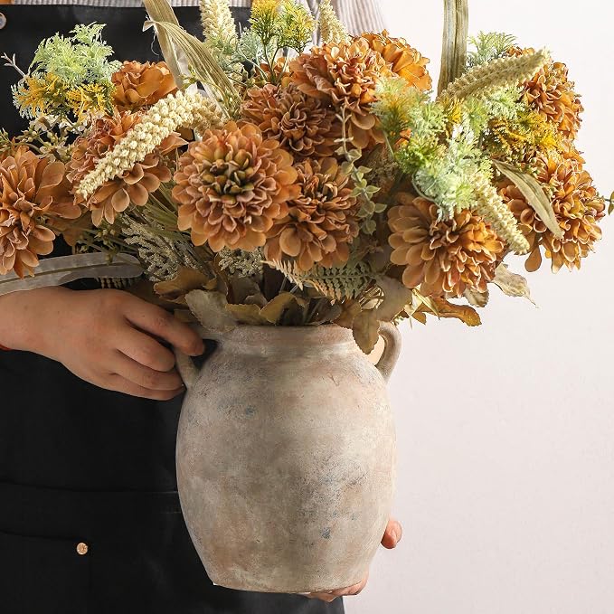 Dobbyby Ceramic Flower Vase 7.6 inch Farmhouse Rustic Vase Decorative Pottery - Image 4
