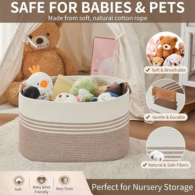 Laundry Hamper with Handles, 72L Rope Laundry Basket, Light Brown | Cotton rope - Image 8