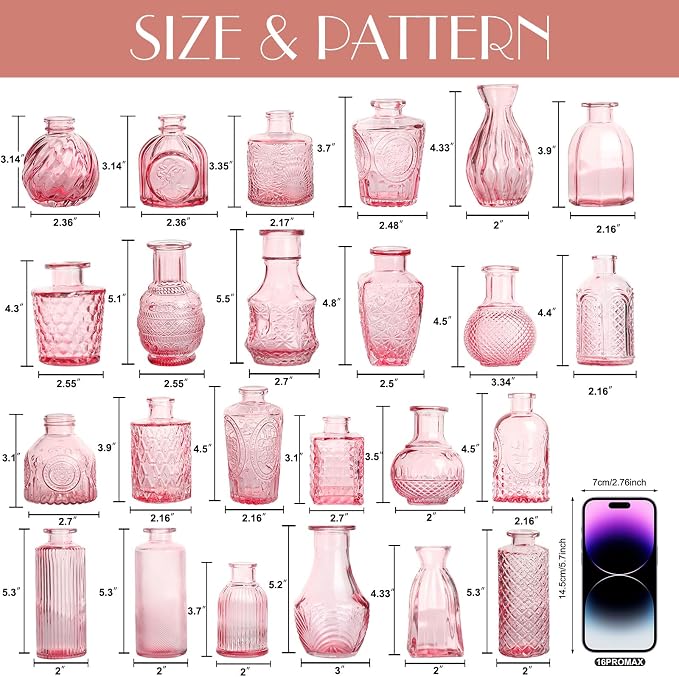 Petal Petite Small Pink Glass Bud Vase Set of 24 - Image 2