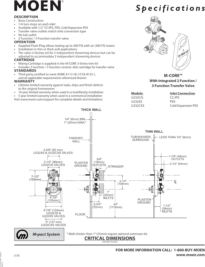 Moen M-CORE Mixing Valve with 2 or 3 Function Integrated Transfer Valve with - Image 3