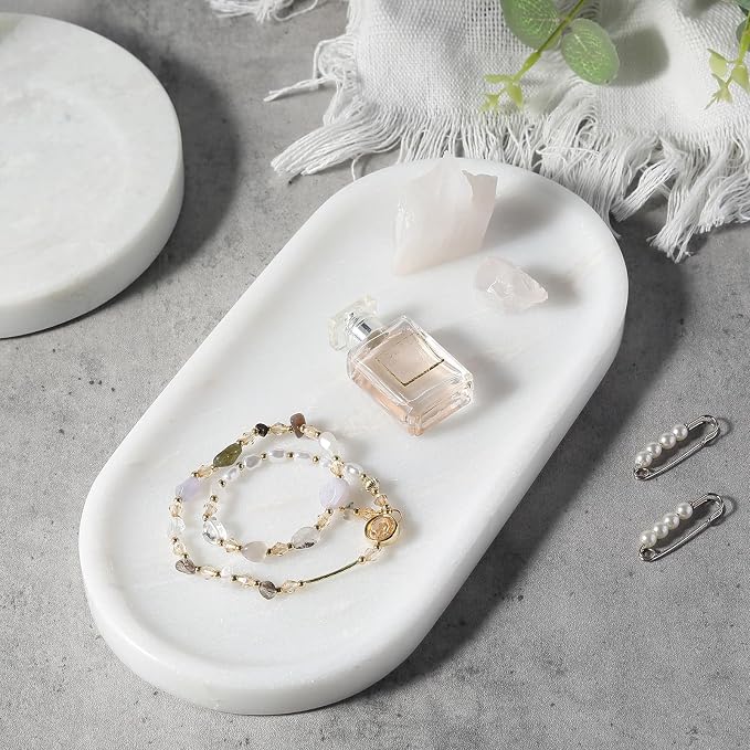 African Natural White Marble Decorative Tray, Catchall Tray - Image 5