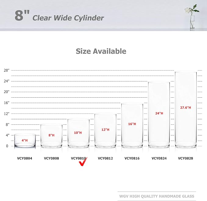WGV Cylinder Vase Bulk, Width 8", Height 10", Floral Container, Planter - Image 3