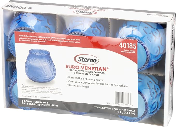 Sterno Euro-Venetian Wax Candles, 45-Hour Burn, 6 Pack | Decorative glass - Image 6
