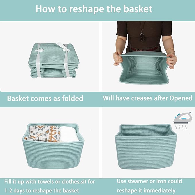 XUANGUO Woven Cotton Rope Storage Baskets 15x10x9.3" 3 Pack Green | Decorative - Image 7