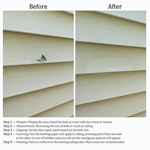 Vinyl Siding Repair Kit 6Pcs 6.3X4.75Inch Self-Adhesive Vinyl Siding Patch PVC - Image 5