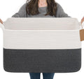 Goodpick 75L Extra Large Woven Rope Blanket Basket, Dark Gray | 22" × 17" × 12" by Goodpick
