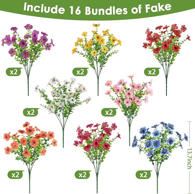 16PCS UV Resistant Artificial Flowers - Image 2