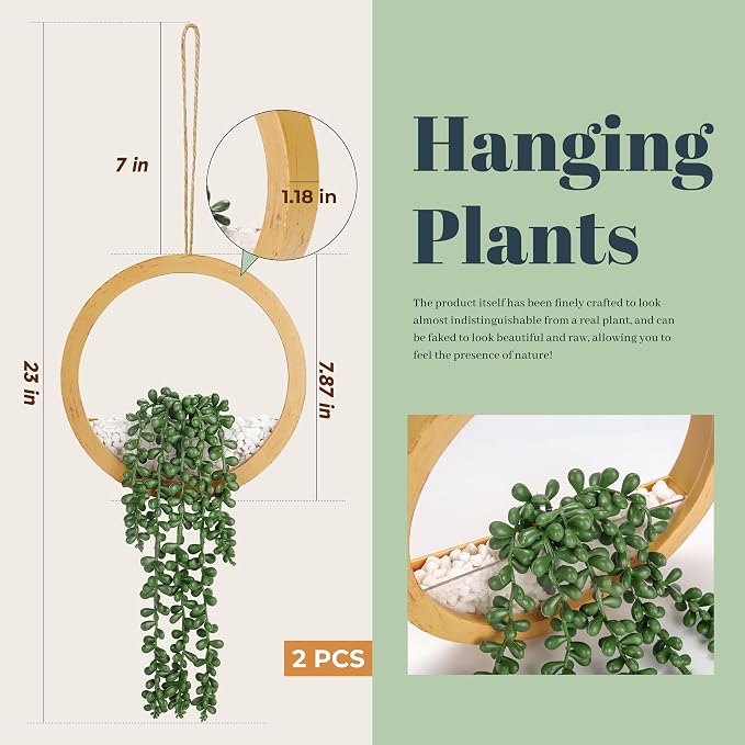 Der Rose 2 Pack 16" Fake Hanging Plants in Wood Tone Pots - Image 3