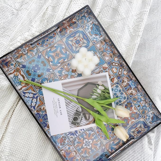 Spsyrine Serving Tray with Handles, Plastic Decorative Tray - Image 2