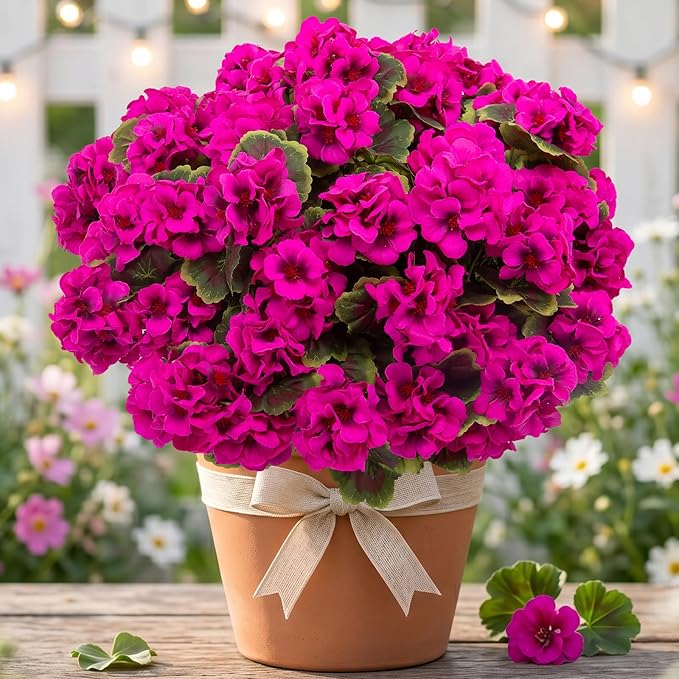 lovemoon 8 Pcs Artificial Geranium Plant Realistic Silk Flowers - Image 5