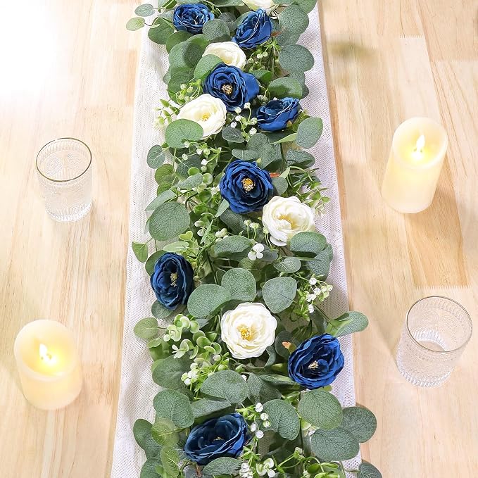 TOCHGREEN 2 Pack Artificial Eucalyptus Flower Garland by TOCHGREEN