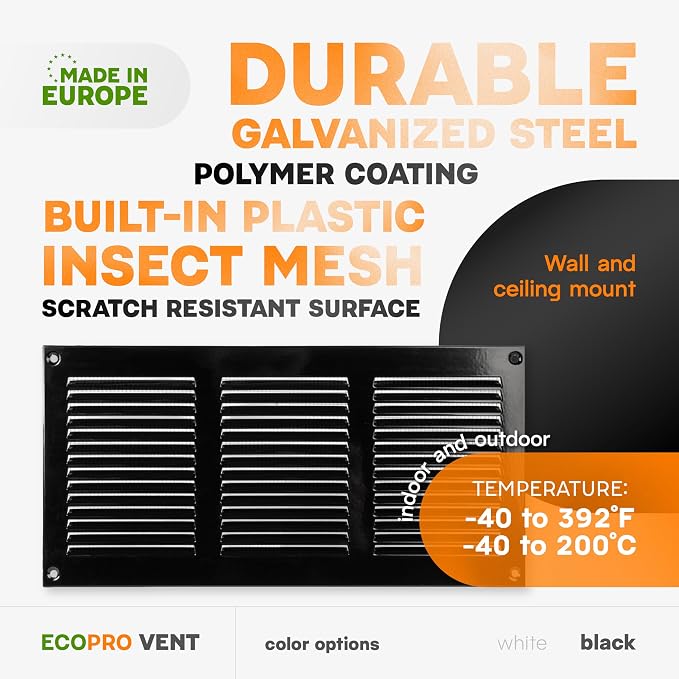 12 x 6 Inch Black Galvanized Steel Return Air Register Vent Cover, AC Vent Cover - Image 3