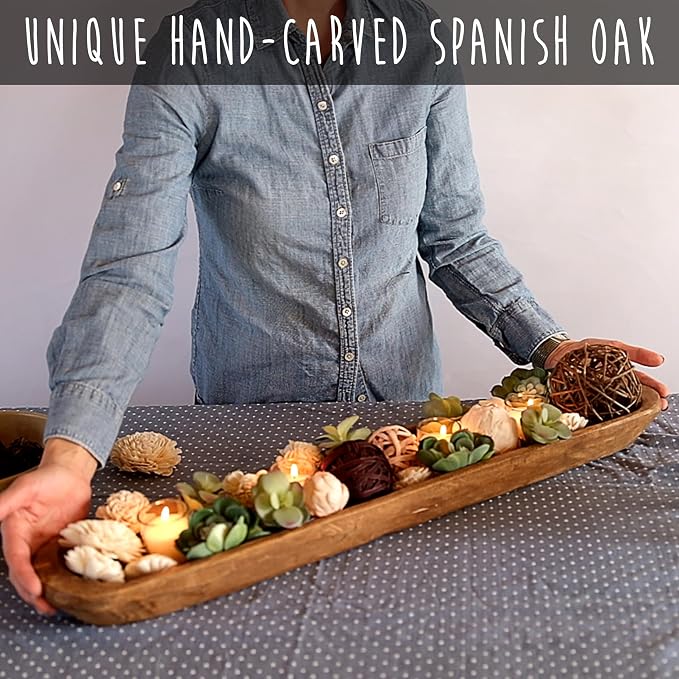Decorative Wooden Dough Bowl Decor Approx 30 Inch, Hand Carved Spanish Oak | - Image 9