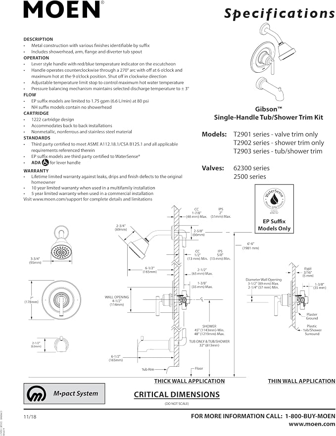 Moen Gibson Chrome Posi-Temp Pressure-Balancing Modern Shower Handle Only Trim - Image 6