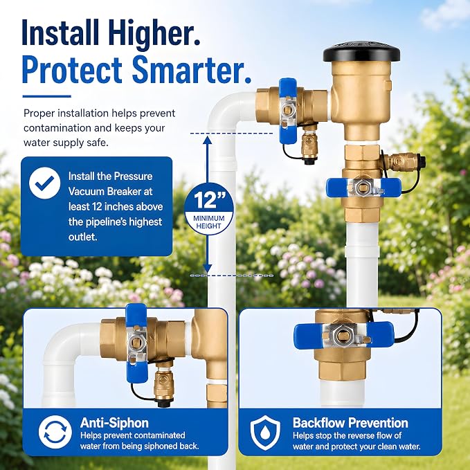 1 Inch Backflow Preventer, Pressure Vacuum Breaker Assembly, Heavy Duty Brass - Image 7