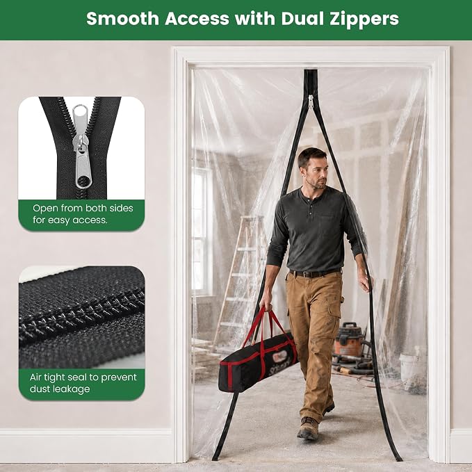 Dust Barrier Plastic Zipper Door, Temporary Cover Remodeling 4.7x7.2ft - Image 3