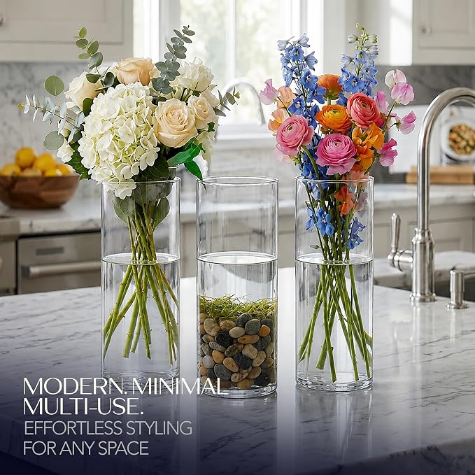 Royal Imports Glass Cylinder Flower Vase 4" Wide x 12" Tall, Floating & Votive - Image 5