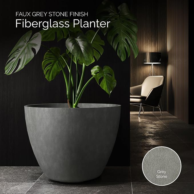 Lupo Tapered Indoor/Outdoor Planter, 37x28in Grey Stone - Image 3