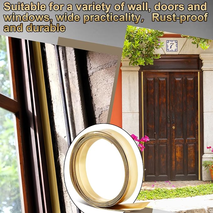 Zonon 1-1/4" W x 35.43' L Spring Bronze Weather Stripping Metal Brass Weather - Image 7
