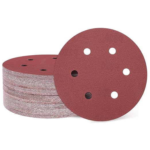 HARFINGTON 50 Pcs 6 Inch Sanding Discs 320 Grit Red Aluminum Oxide 6 Hole | by HARFINGTON