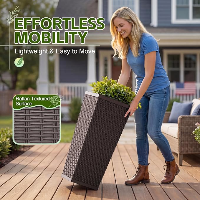 Devoko Resin 30'' Tall Planters Set of 2, Large Taper Outdoor Planter Pots | - Image 2