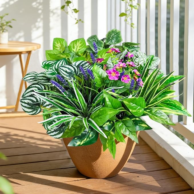 12 Pcs Artificial Plants for Outdoors Faux Greenery Leaves UV Resistant - Image 5