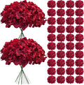 65Pcs Deep Red Hydrangea Artificial Flowers Bulk，Realistic Silk Fake Flowers by Cherica