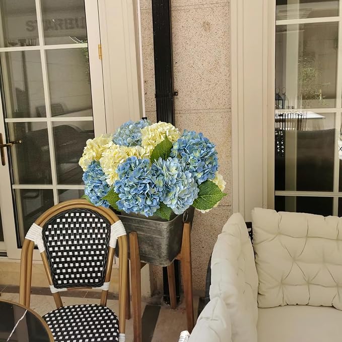 YalzoneMet 3 Pcs Blue/Green Hydrangea Artificial Flowers 21'' Real Touch Latex - Image 9