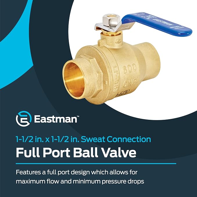 Eastman Heavy Duty Full Port Brass Ball Valve, 1-1/2 in Sweat x 1-1/2 in Sweat - Image 2