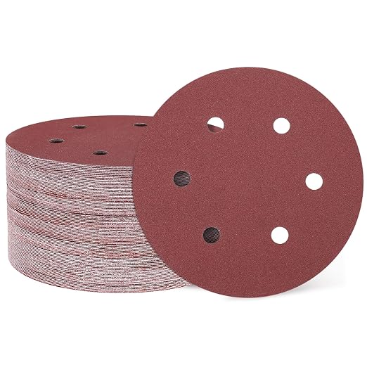 HARFINGTON 100 Pcs 6 Inch Sanding Discs 180 Grit Red Aluminum Oxide 6 Hole | by HARFINGTON