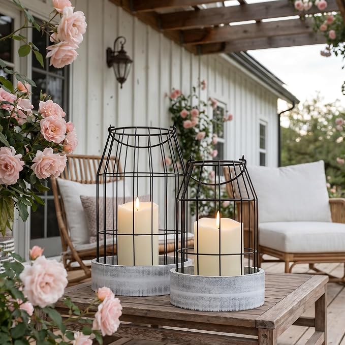 Rustic Farmhouse Lantern Decor Set of 2 - Image 2
