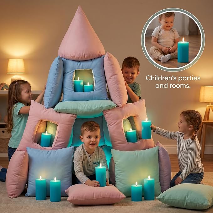 VENTA Turquoise Flameless Pillar Candles, Boho & Modern Home Decor - Image 4