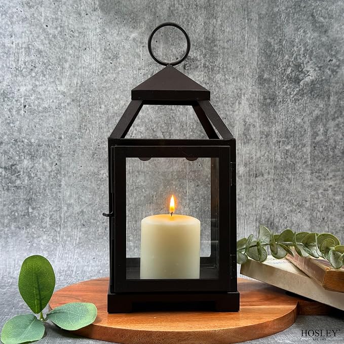 Hosley 12 Inch High Clear Glass and Iron Classic Style Lantern Ideal Gift - Image 2