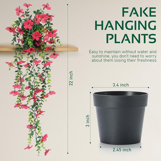 Fake Plants Hanging Artificial Potted Faux Eucalyptus Plants and Flowers | - Image 3