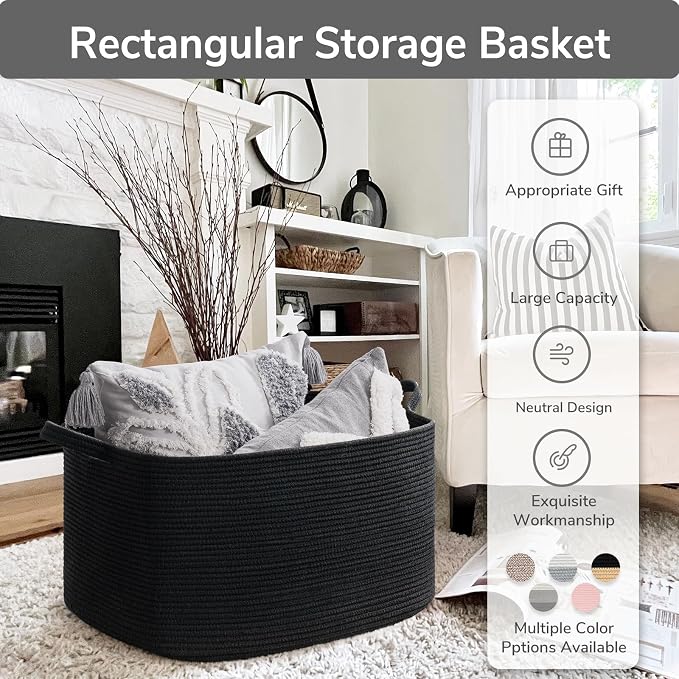 Goodpick Large Woven Rope Blanket Basket, 75L | 21.6'' x 14.9'' x 11.8'' - Image 7