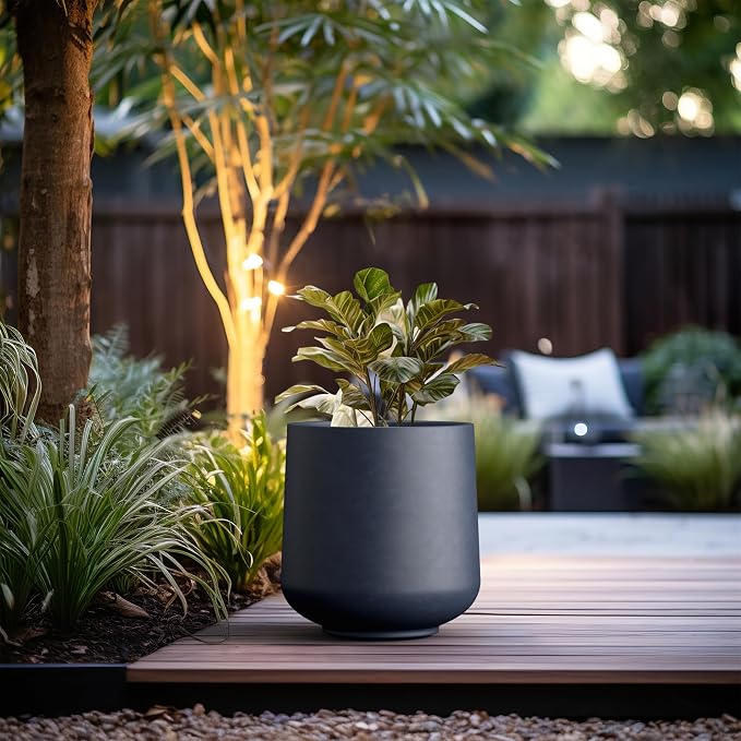 Kante Charcoal Concrete Planter 16.5" Dia All-Weather Round Large Pot | - Image 3