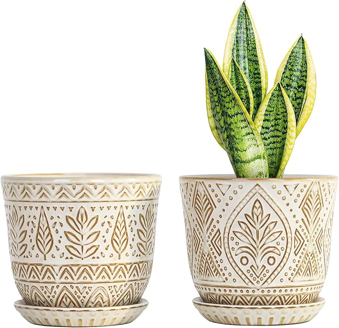 Gepege Ceramic Plant Pots, 6 Inch Indoor Planters by Gepege