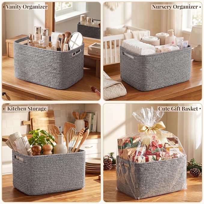 OIASKET 4Packs Natural Cotton Rope Storage Baskets - Image 8