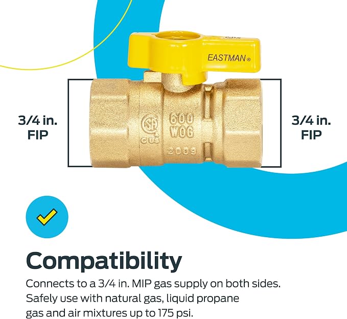 Eastman Straight Gas Brass Ball Valve, 3/4 in FIP x 3/4 in FIP, 1/4-Turn Handle - Image 3