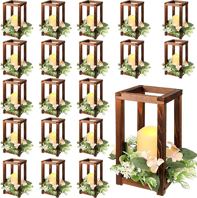 Hushee 60 Pcs Wooden Wedding Lantern Centerpiece Candles Wreaths Set, LED by Hushee