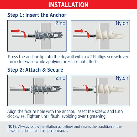 Plaster Bite Self-Drilling Drywall Anchor Kit Includes 50 Nylon & 50 Zinc - Image 5