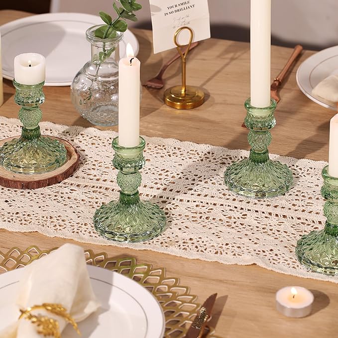 12Pcs Green Candlestick Holders Set- 4" H Taper Candle Holders Bulk, Glass - Image 3