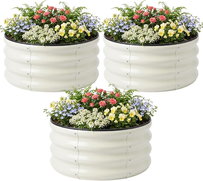 3 Pcs 2x2x1ft Round Galvanized Raised Garden Bed Kit Outdoor, Metal Planter Box by snugniture