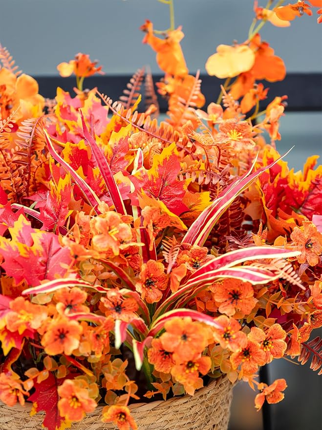 17PCS Artificial Fall Flowers Outdoors, Autumn Faux Orchids & Mums Outside | UV - Image 6